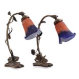 2 brass adjustable table lamps