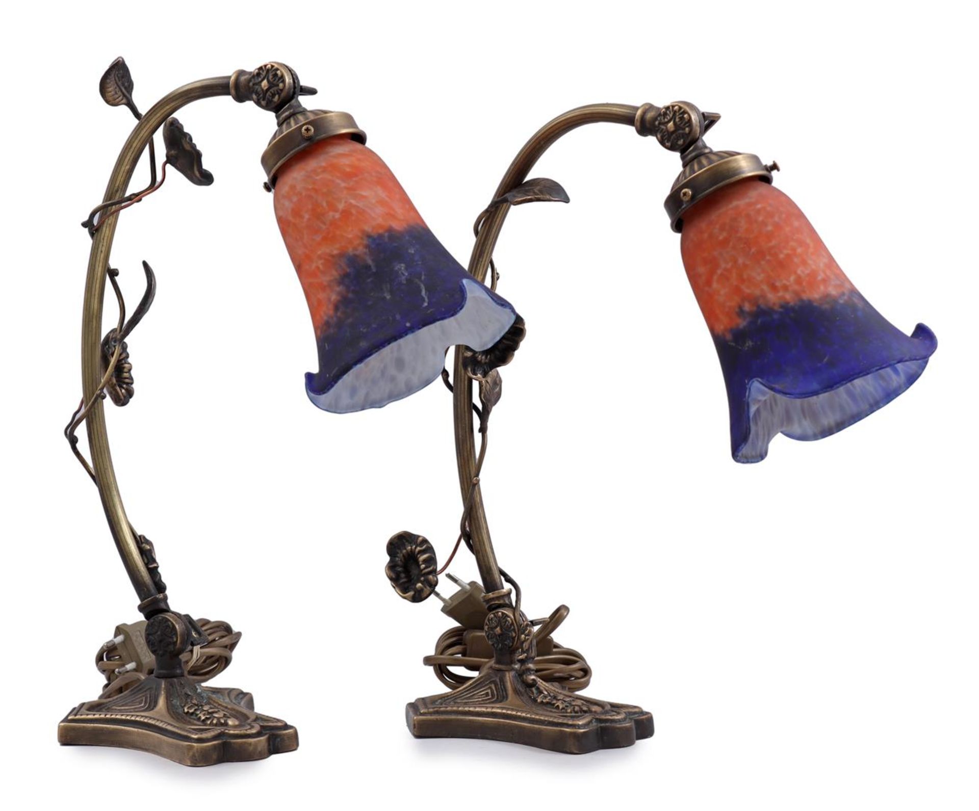 2 brass adjustable table lamps