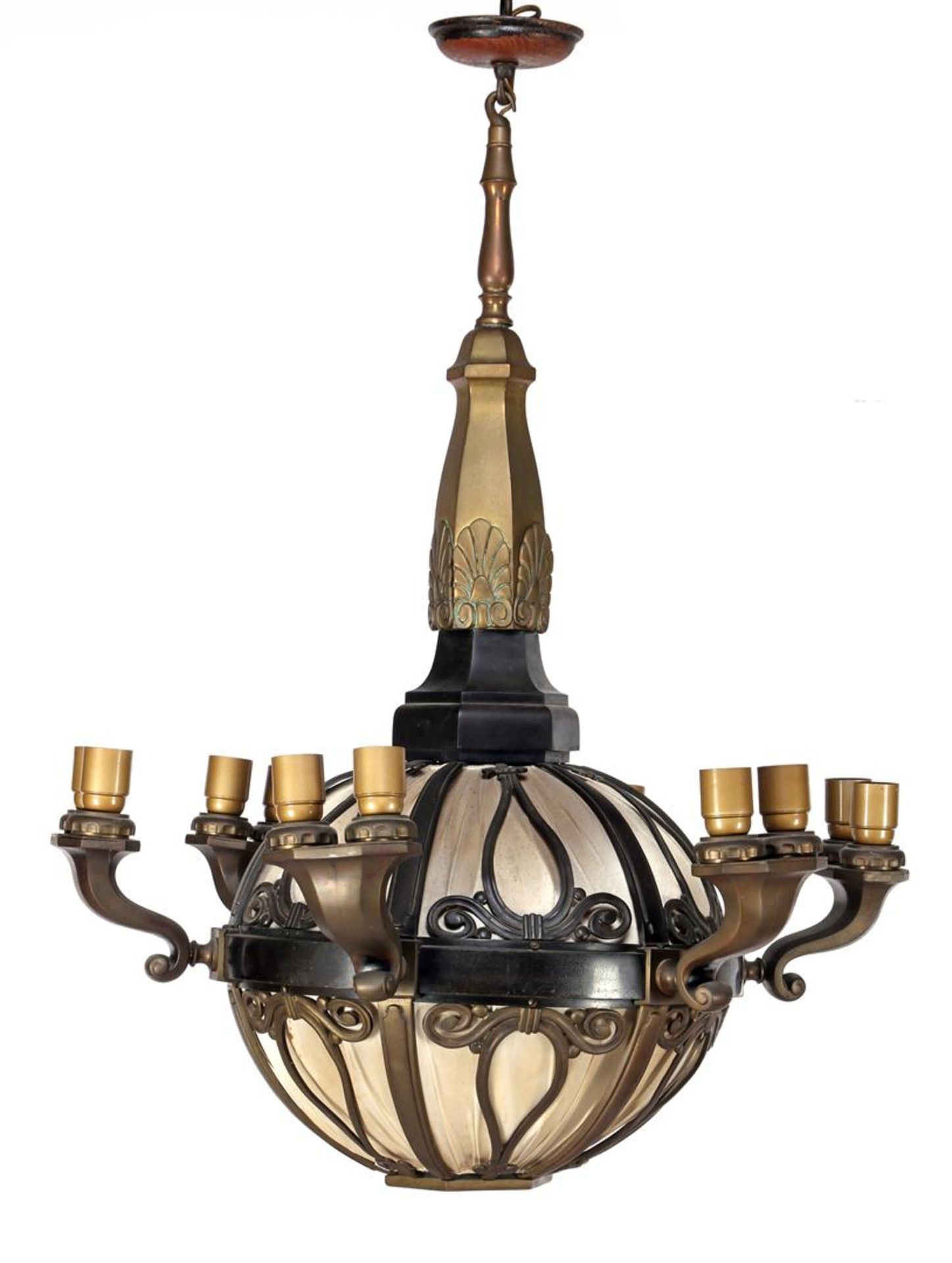 Art Deco brass 16-light hanging lamp