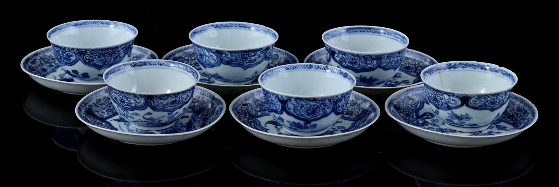 6 porcelain cups and saucers, Kangxi