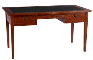 Walnut veneer desk with marquetry trim