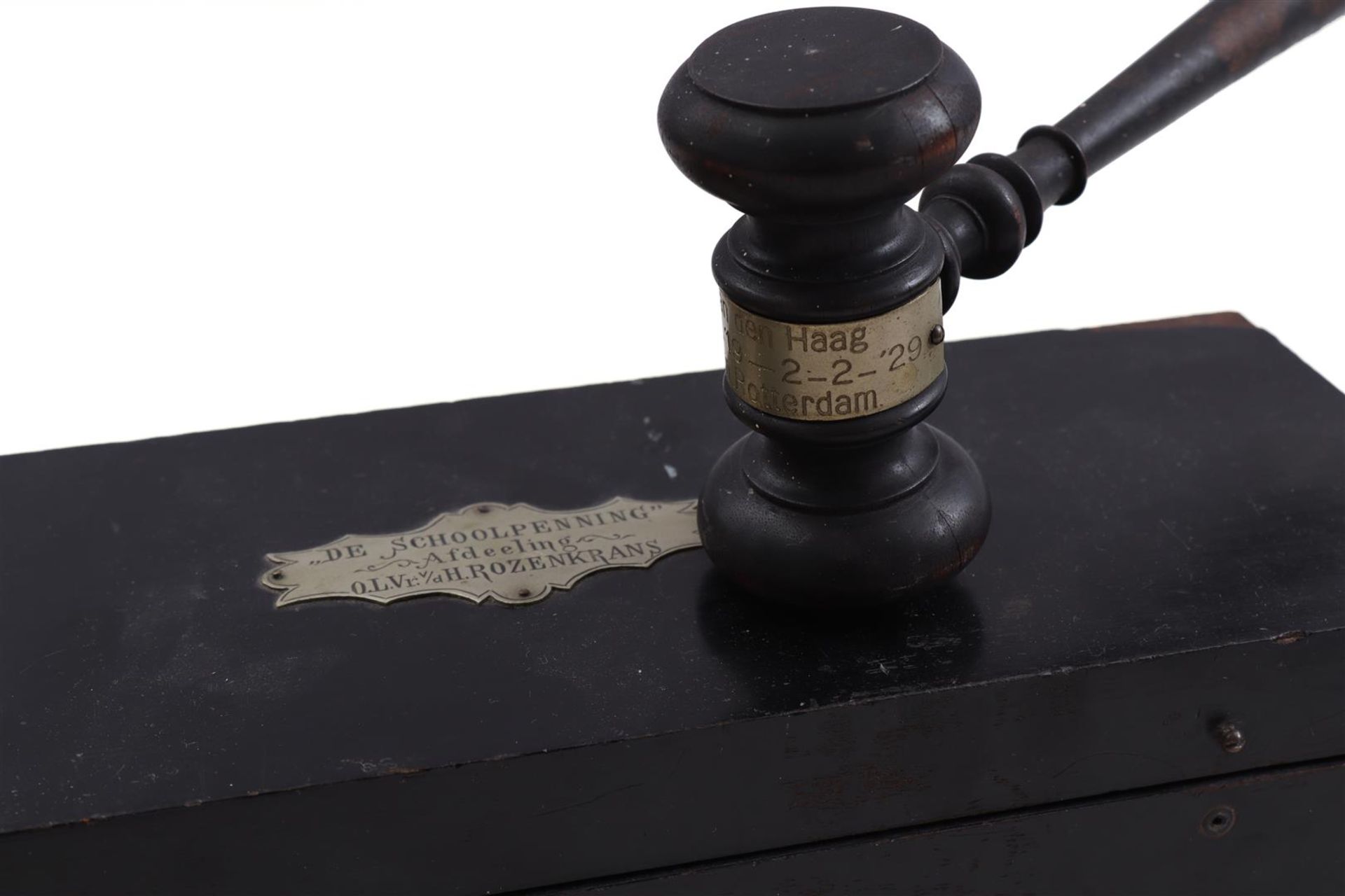 Blackened wooden gavel in accompanying box - Image 2 of 2