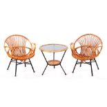 Rattan armchairs and table