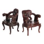 2 richly decorated rosewood armchairs