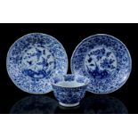 Porcelain cup and 2 saucers, Kangxi/Yongzheng