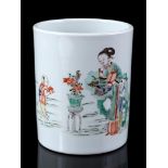 Porcelain Famille Verte brush pot, 20th