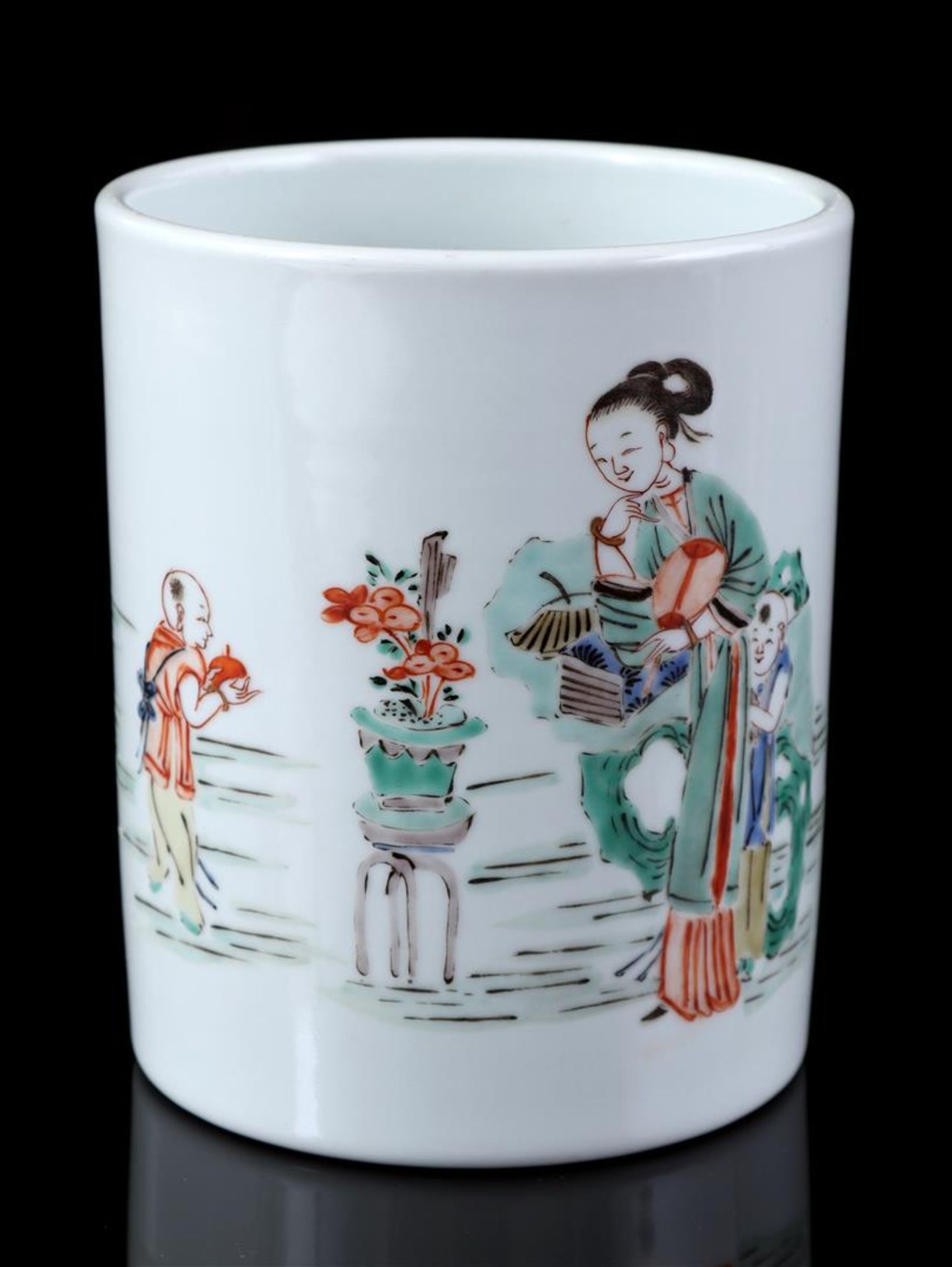 Porcelain Famille Verte brush pot, 20th