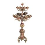 Copper richly crafted 12-armed standing candlestick