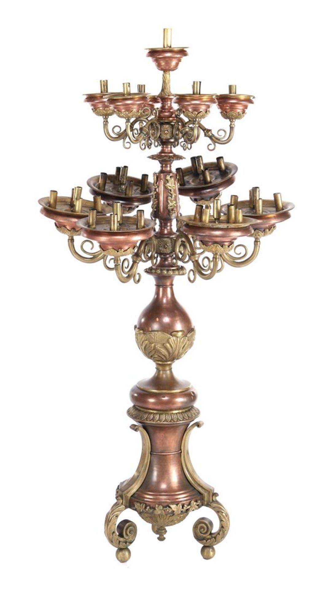 Copper richly crafted 12-armed standing candlestick