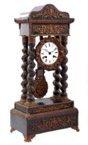 Black lacquered column mantel clock