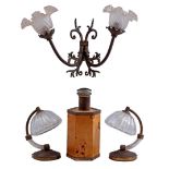 Table lamps and wall chandelier