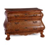 Burr walnut on oak 3-drawer double-curved chest of drawers