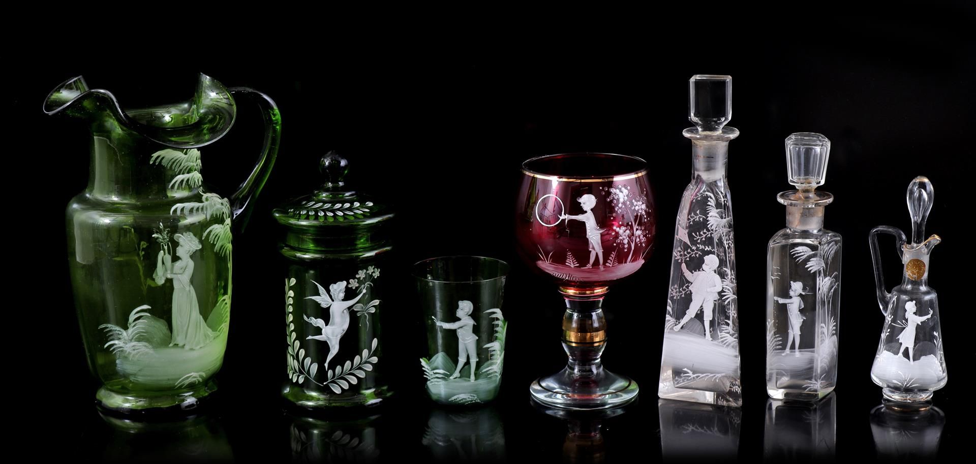 7 Mary Gregory glass objects