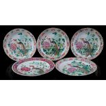 5 porcelain Famille Rose dishes, 19th