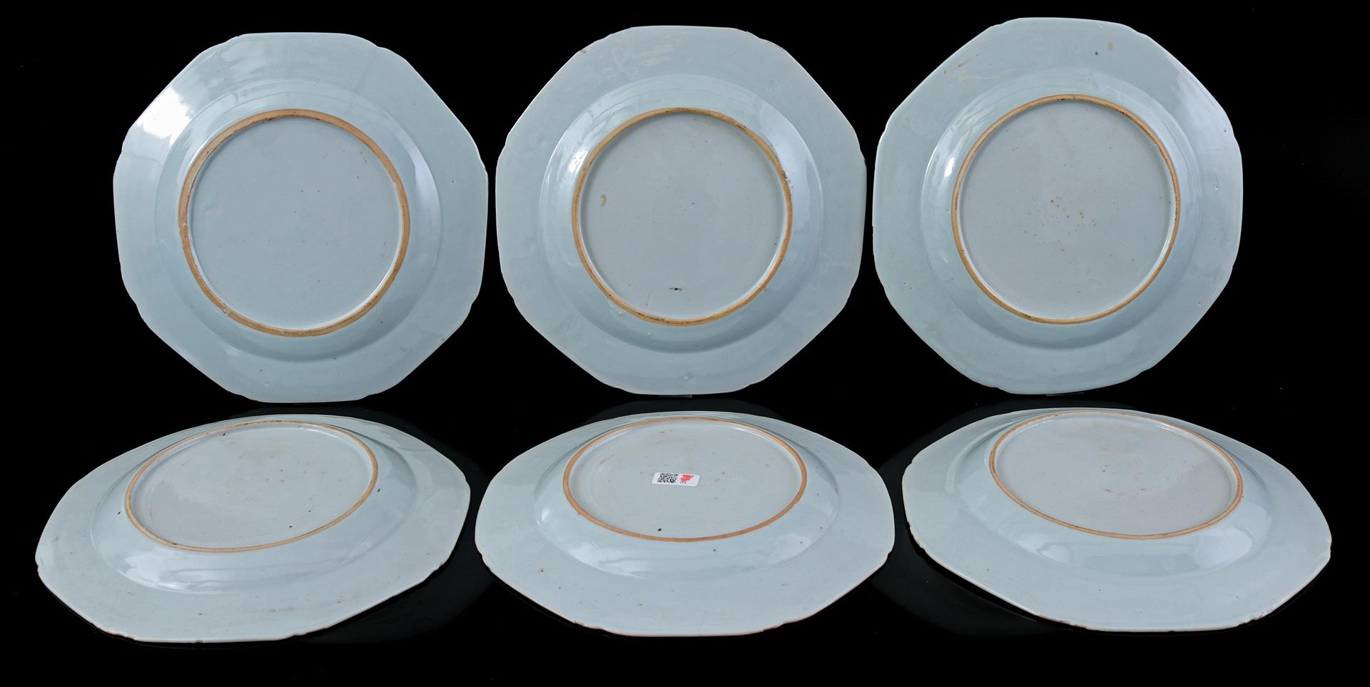 6 octagonal porcelain dishes, Qianlong - Image 4 of 4