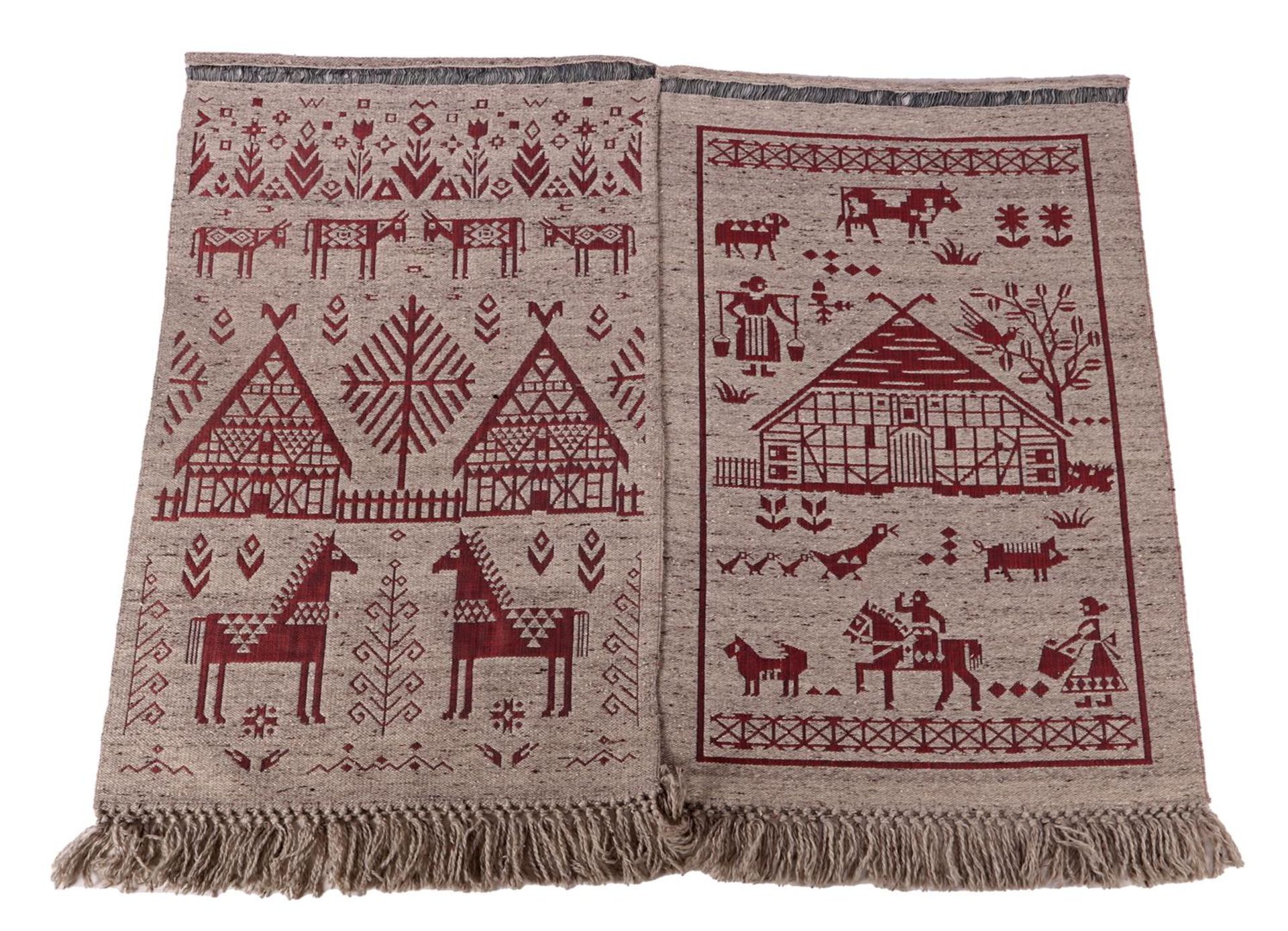 2 hand-knotted wool tapestries