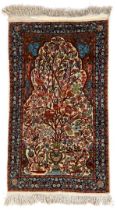 Hand-knotted half-silk prayer rug