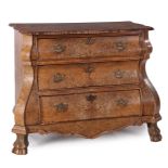 Burr walnut veneer on oak 3-drawer chest of drawers