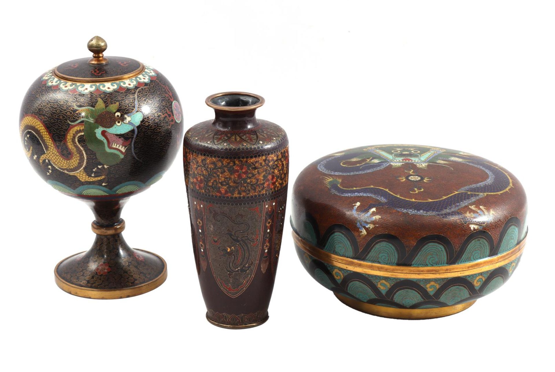 3 cloisonné objects