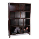 Blackened wooden cabinet with 10 open compartments
