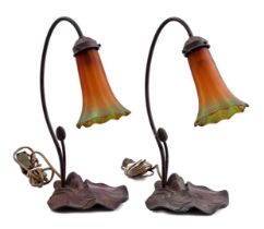 2 bronze-colored metal table lamps