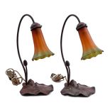 2 bronze-colored metal table lamps