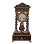Black lacquered column mantel clock