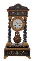 Black lacquered column mantel clock