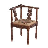 Renaissance style oak covered corner chair