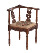 Renaissance style oak covered corner chair