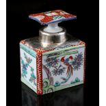 Porcelain Arita tea caddy with silver, Japan 19th