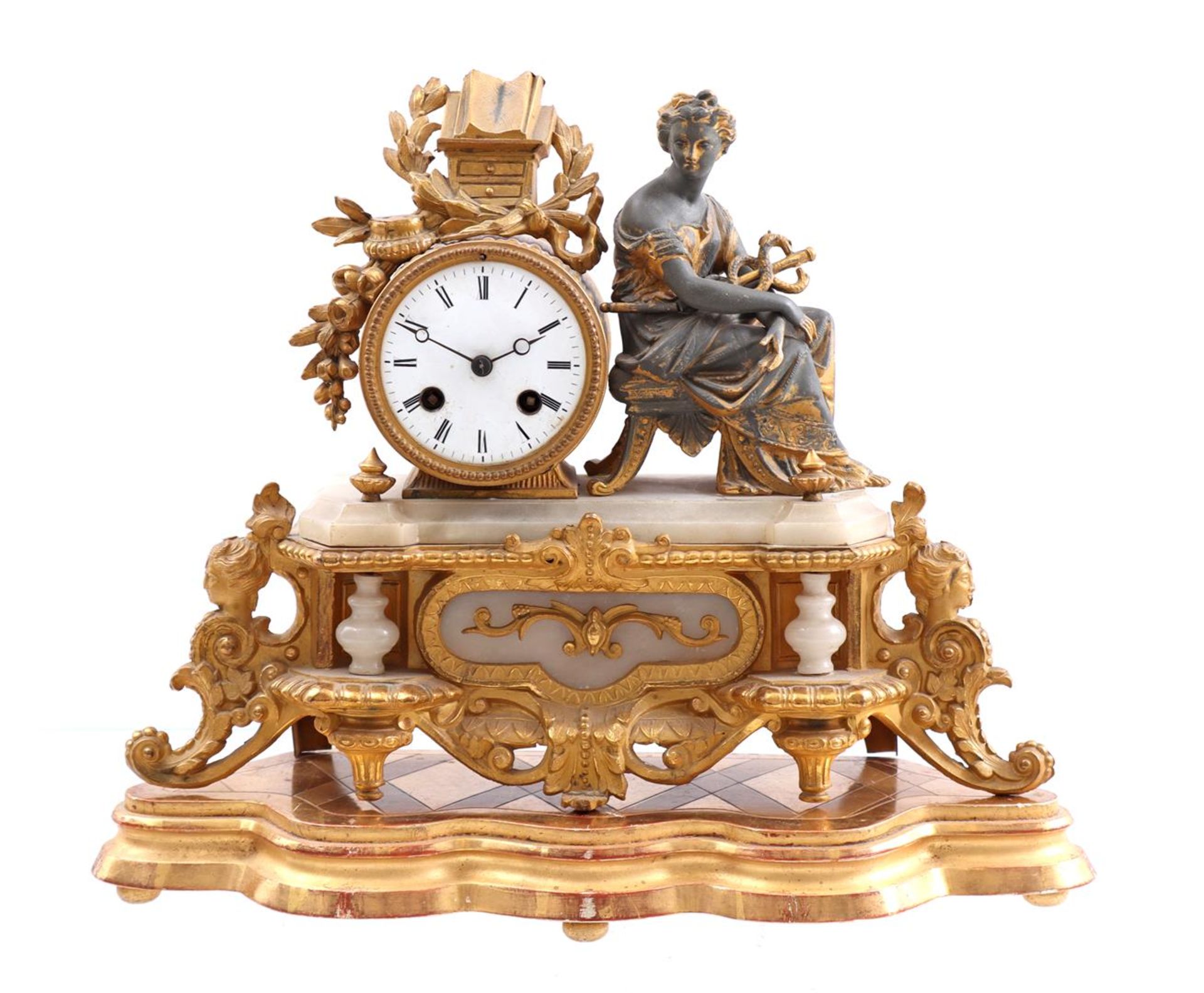 Brass with alabaster classic mantel clock