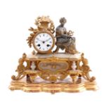 Brass with alabaster classic mantel clock