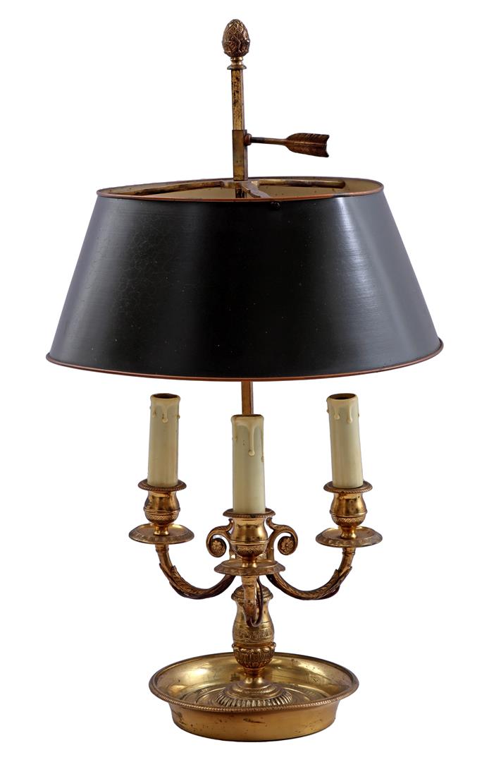 Brass 3-light bouillotte table lamp