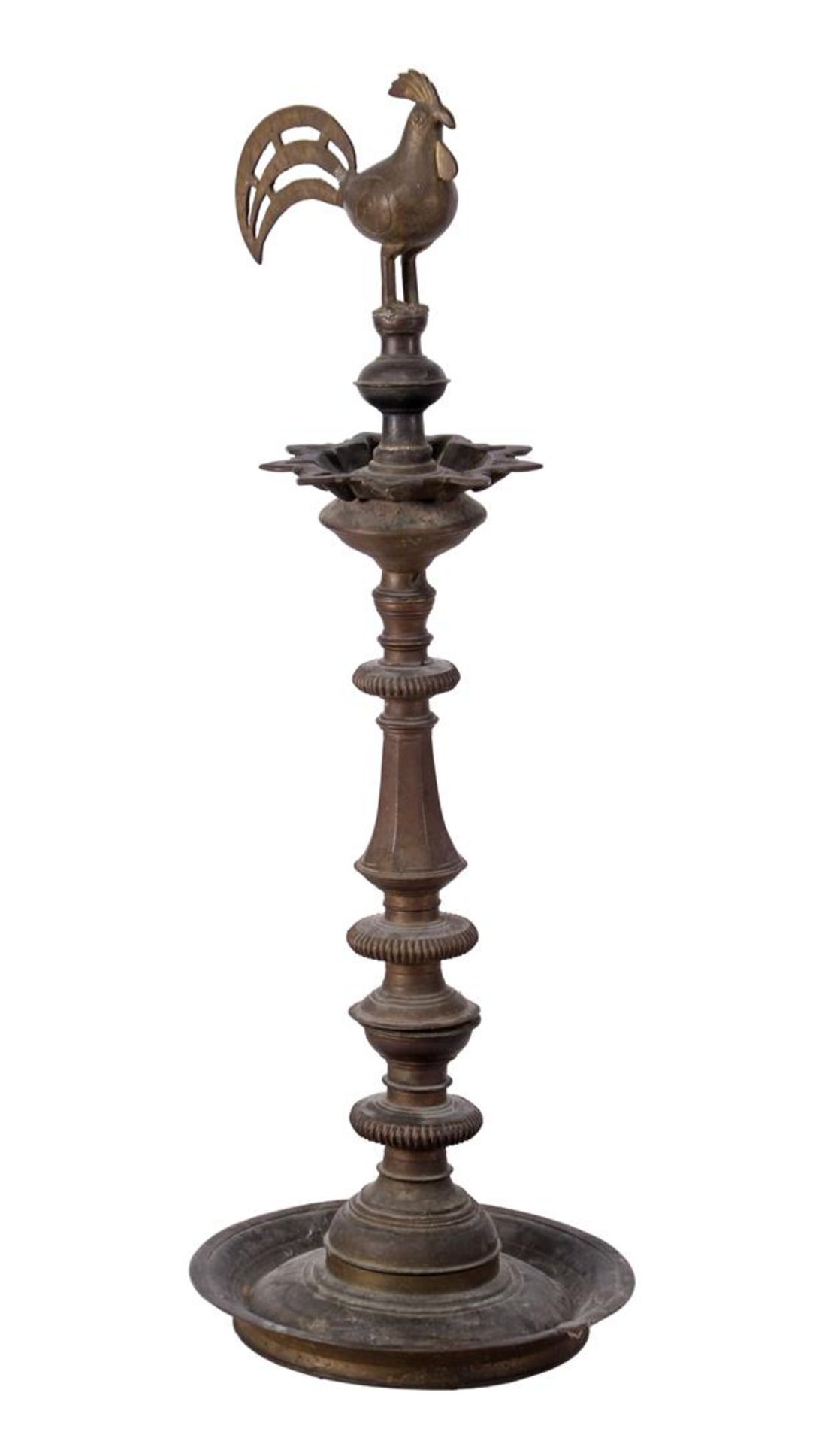 Standing oriental bronze oil lamp
