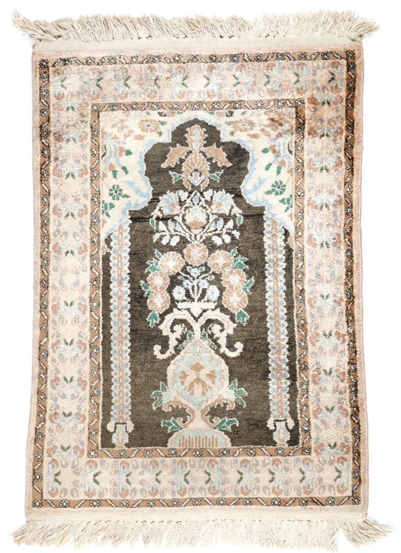 Half-silk hand-knotted prayer rug, Kasmir India