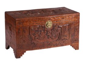 Teak richly decorated camphor chest