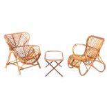 Rattan armchairs and table