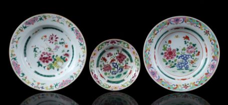 3 porcelain Famille Rose dishes, 19th