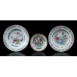 3 porcelain Famille Rose dishes, 19th