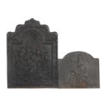 2 pieces of cast iron fireback with scene