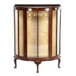 Walnut veneer 1-door demi lune display cabinet