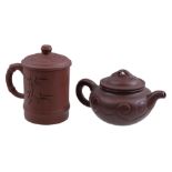 Yixing earthenware mug and teapot