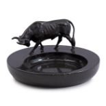 Marble bowl with bronze statue of a bull on top