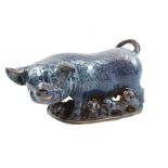 Porcelain blue glazed pig with piglets, 20th