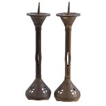 2 bronze Neo-Gothic pen candlesticks