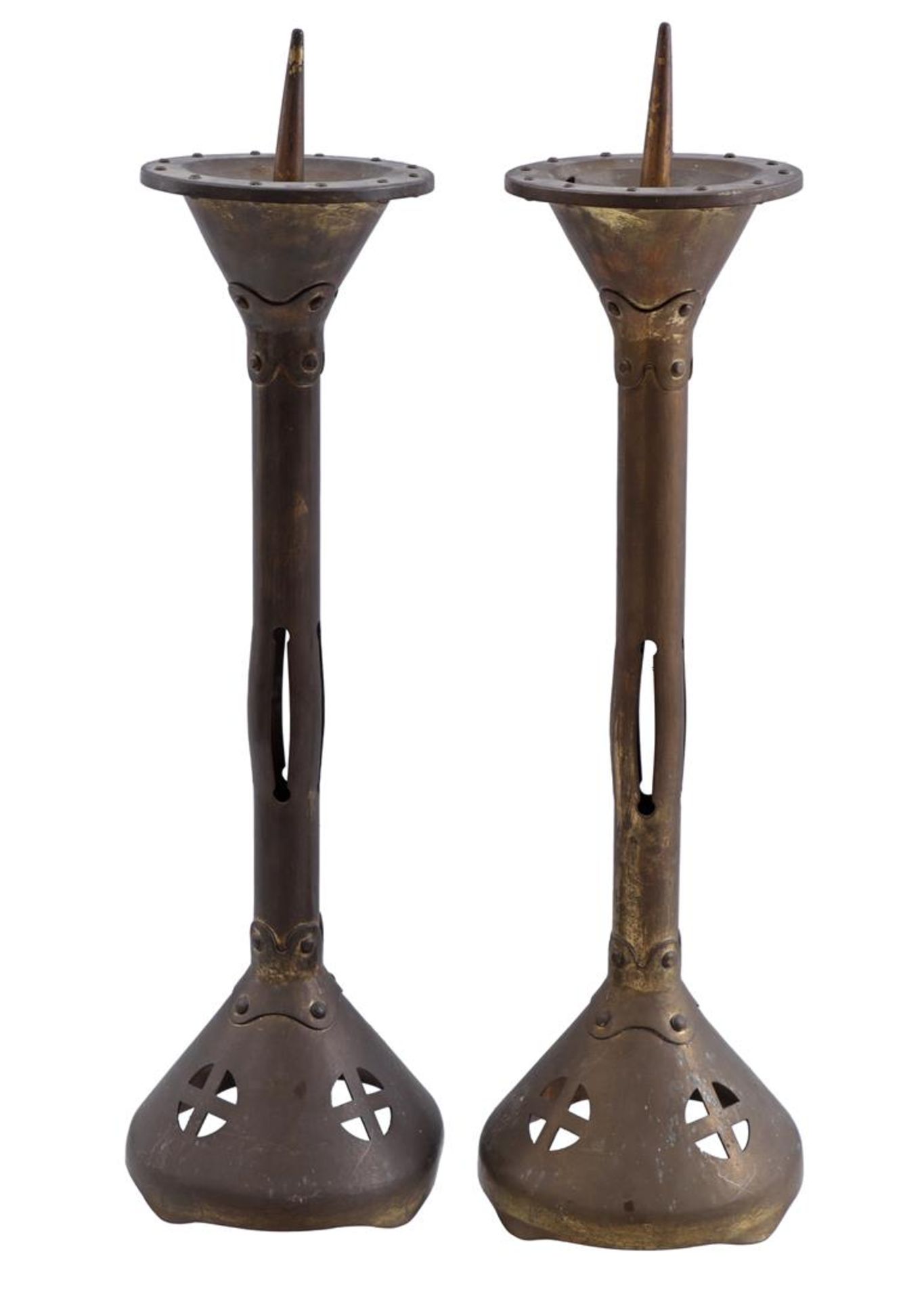 2 bronze Neo-Gothic pen candlesticks