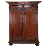 Oak Renaissance-style arch cabinet
