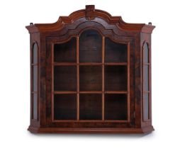 Burr walnut veneer on oak 3-shelf wall display cabinet