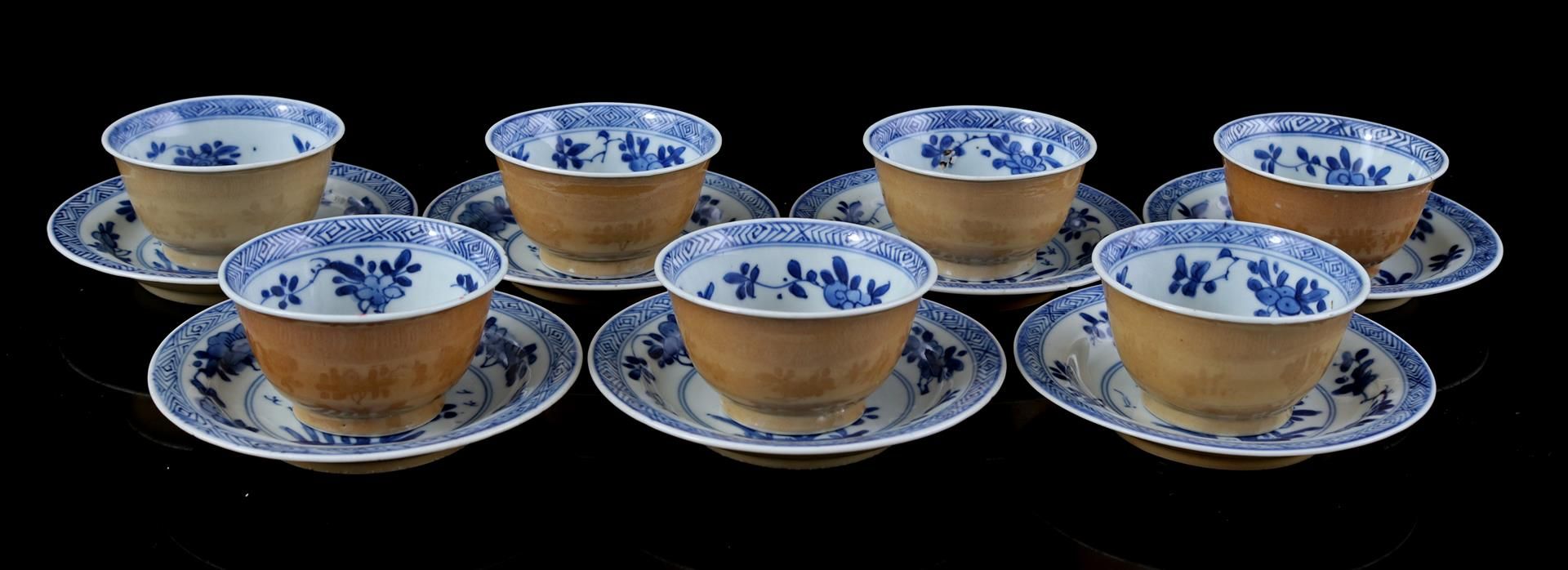 7 porcelain cups and saucers, Kangxi